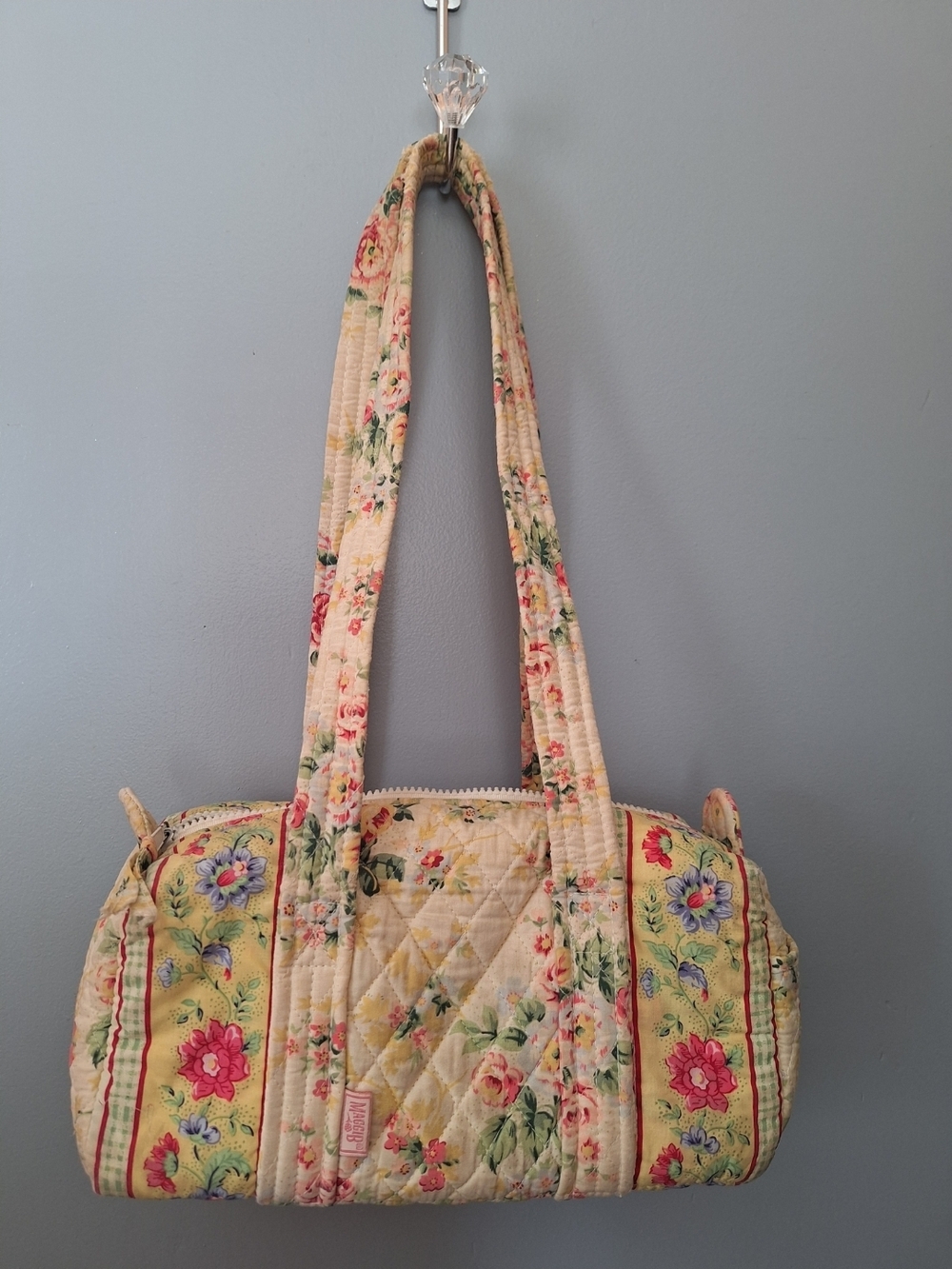 Quilted Floral Shoulder Bag in Cream and Yellow